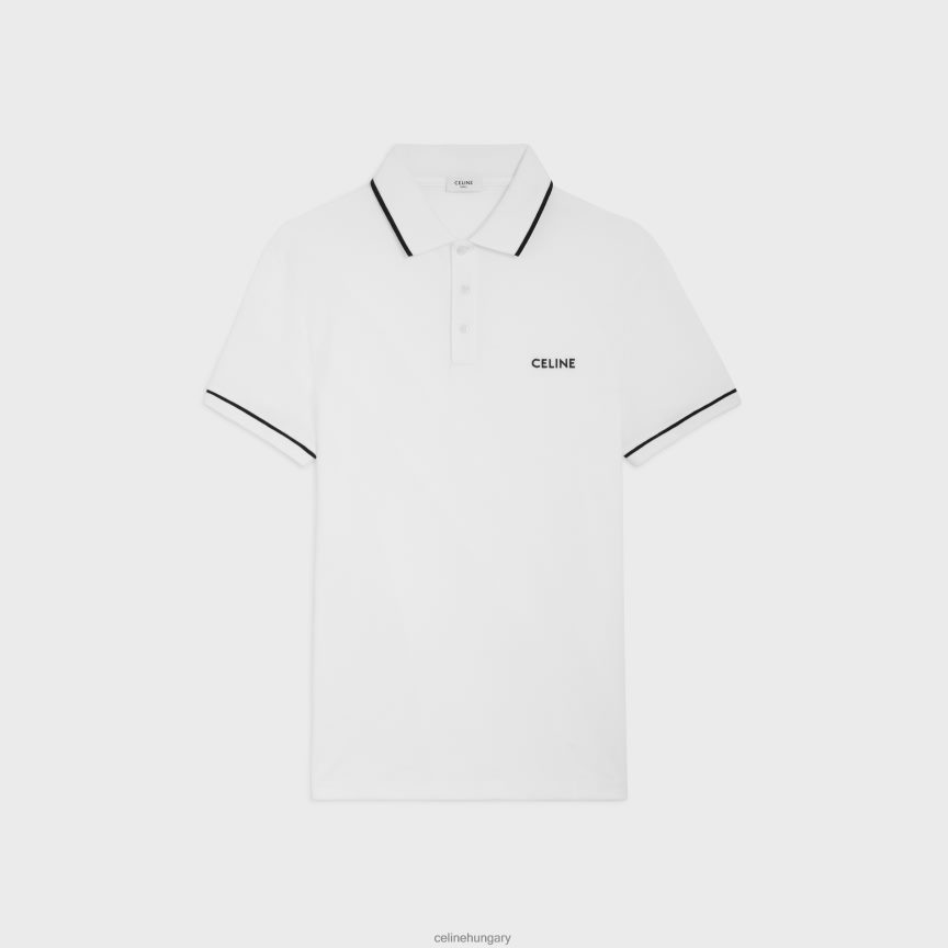 ruházat CELINE klasszikus pólóing pamut piké anyagból törtfehér/fekete férfiak J6P4881936