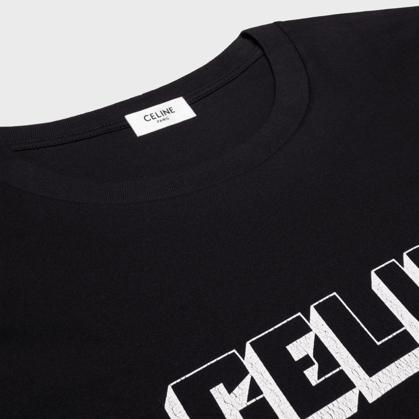 ruházat CELINE normál pamutdzsörzé póló fekete-fehér férfiak J6P4881930