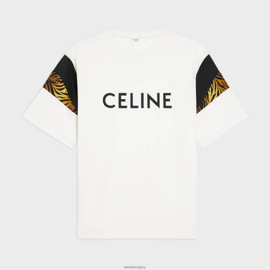 ruházat CELINE túlméretezett pamutdzsörzé póló ekrü/fekete férfiak J6P4881929