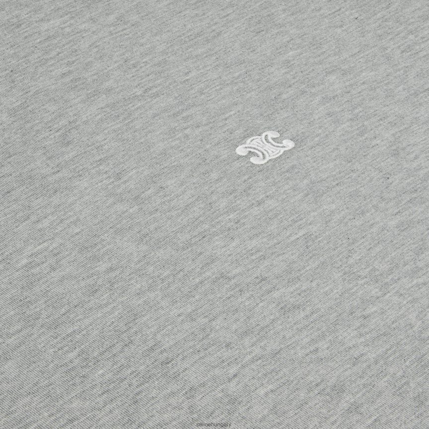 ruházat CELINE triomphe bő póló pamutdzsörzéből szürke melanzs/törtfehér férfiak J6P4881820