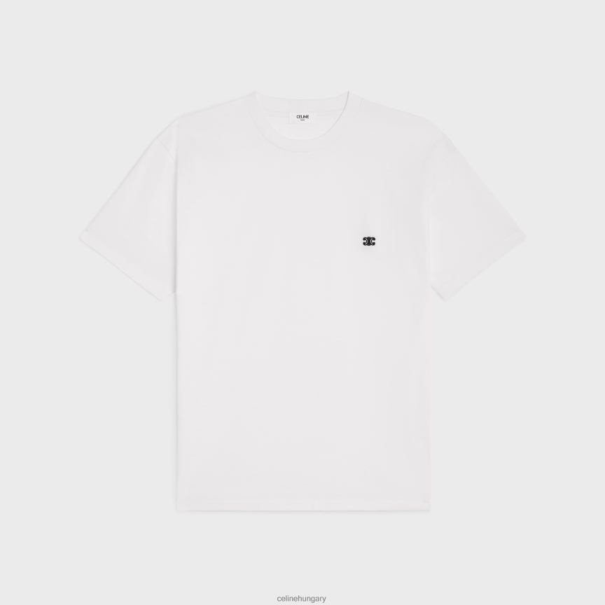 ruházat CELINE triomphe bő póló pamutdzsörzéből törtfehér/fekete férfiak J6P4881821