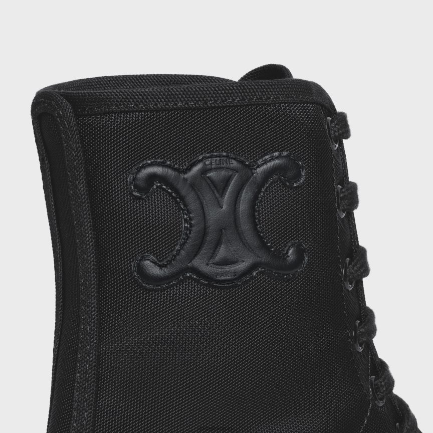 cipő CELINE terjedelmes fűzős csizma nylonból és fényes bika anyagból fekete nők J6P488950