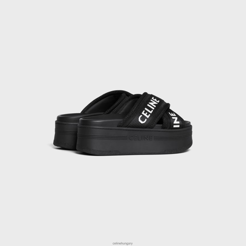 cipő CELINE blokk csúszda hálóból és textilből fekete/optikai fehér nők J6P4881003