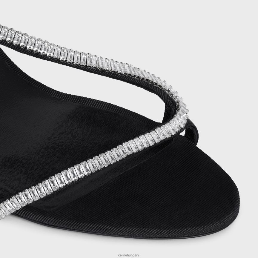 cipő CELINE soir cross-over szandál gros grain strasszal fekete nők J6P488924