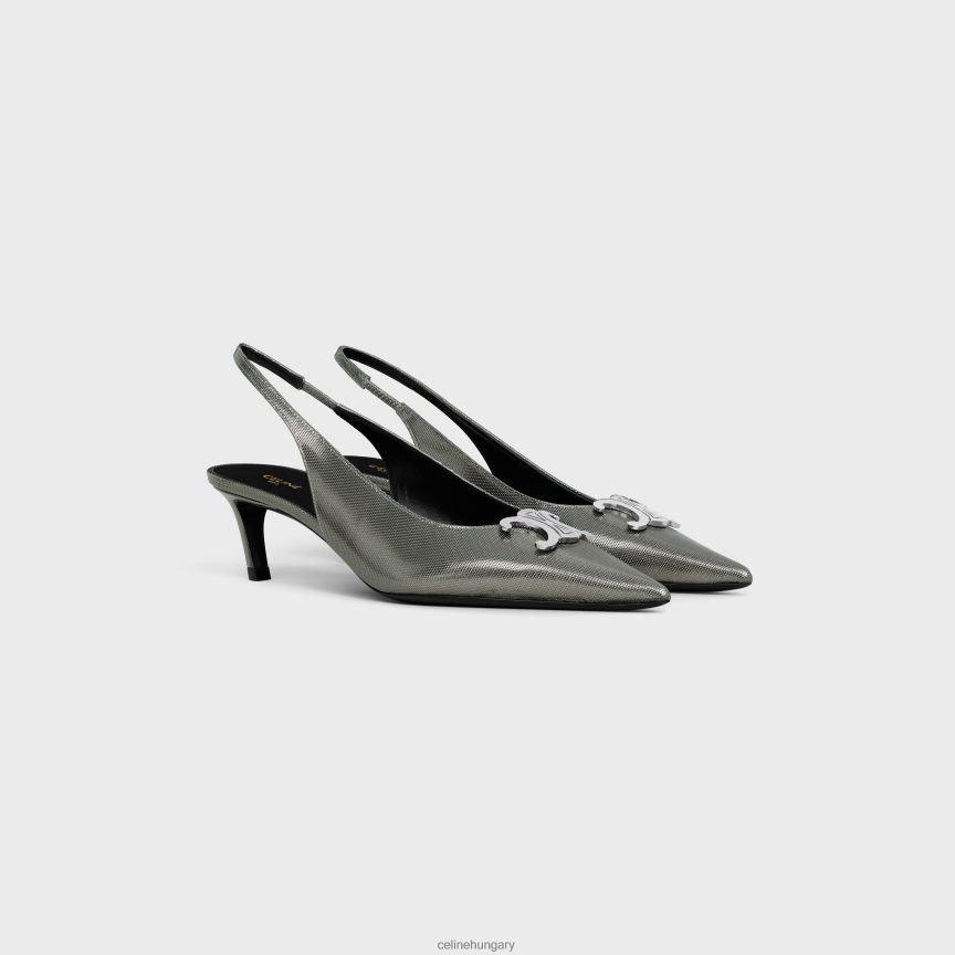 cipő CELINE Alma triomphe slingback grafikai fémezett borjúbőrből antracit nők J6P488918