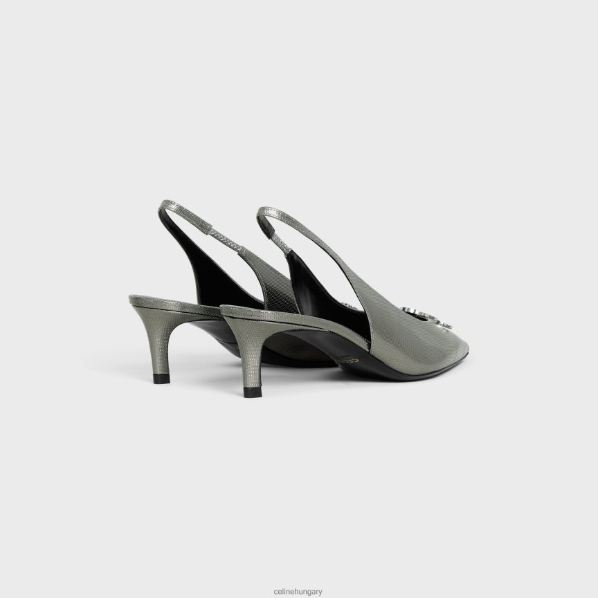 cipő CELINE Alma triomphe slingback grafikai fémezett borjúbőrből antracit nők J6P488918
