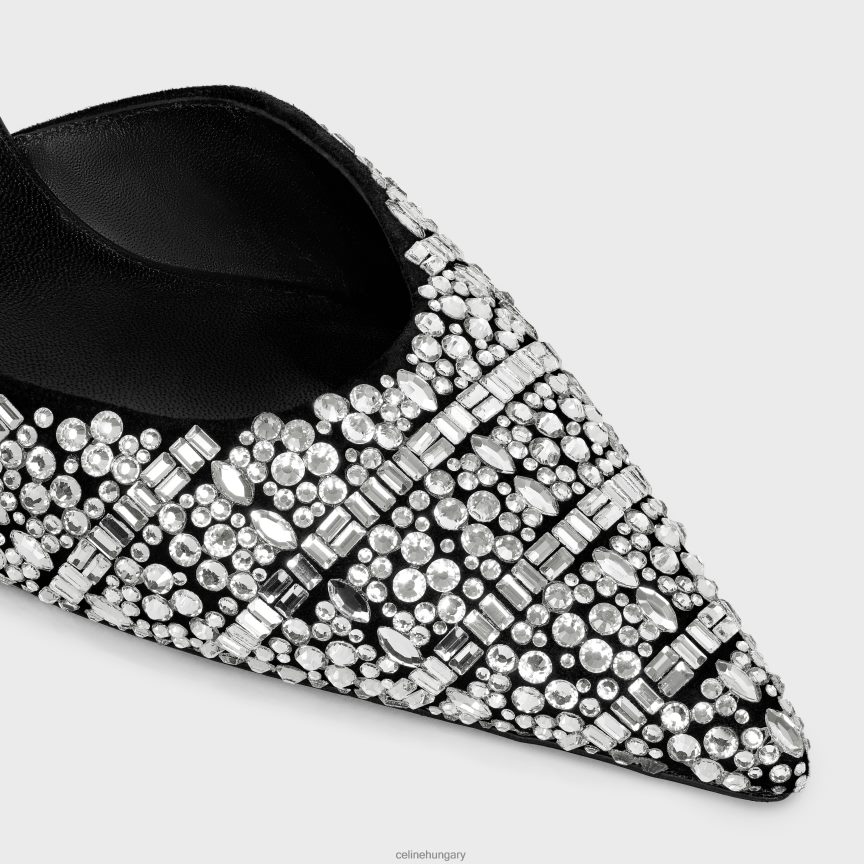 cipő CELINE cicaszíjas pumpa velúr kecskebőrből strassz- és borjúbőrrel fekete/kristály nők J6P488982