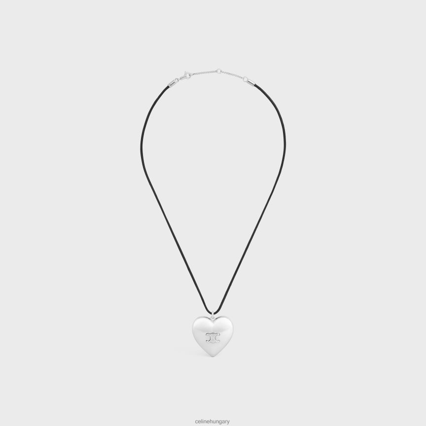 kiegészítők CELINE coeur triomphe nyaklánc sárgarézből ródium bevonattal és pamuttal ezüst/fekete nők J6P4881256