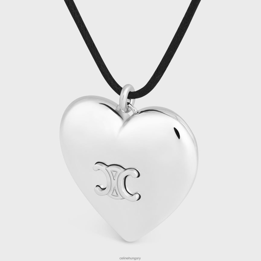 kiegészítők CELINE coeur triomphe nyaklánc sárgarézből ródium bevonattal és pamuttal ezüst/fekete nők J6P4881256