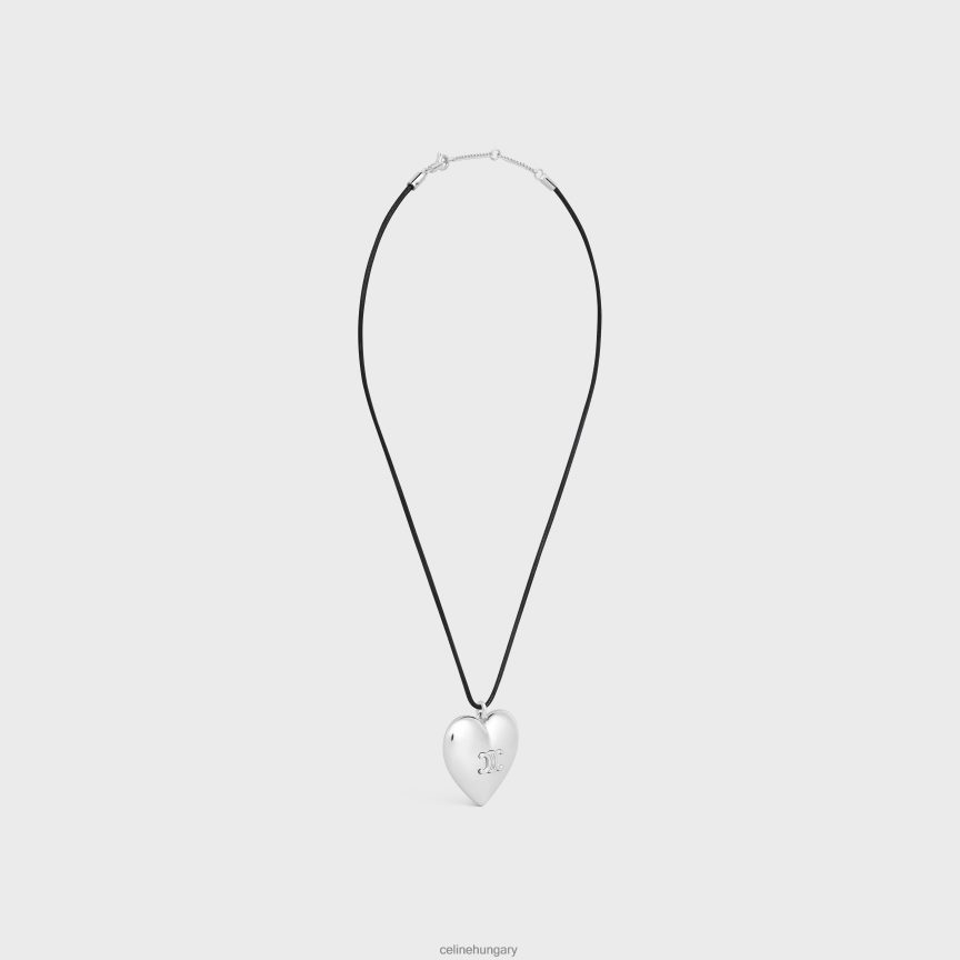 kiegészítők CELINE coeur triomphe nyaklánc sárgarézből ródium bevonattal és pamuttal ezüst/fekete nők J6P4881256
