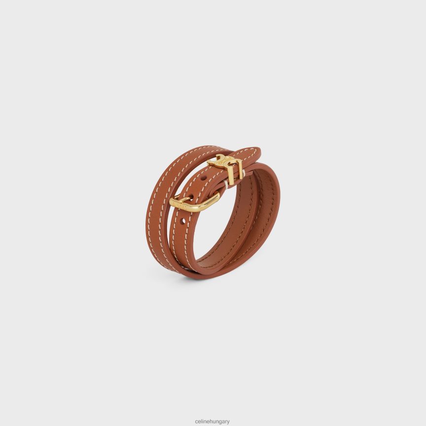 kiegészítők CELINE les cuirs dupla karkötő borjúbőrből és sárgarézből, arany bevonattal arany/barna nők J6P4881268