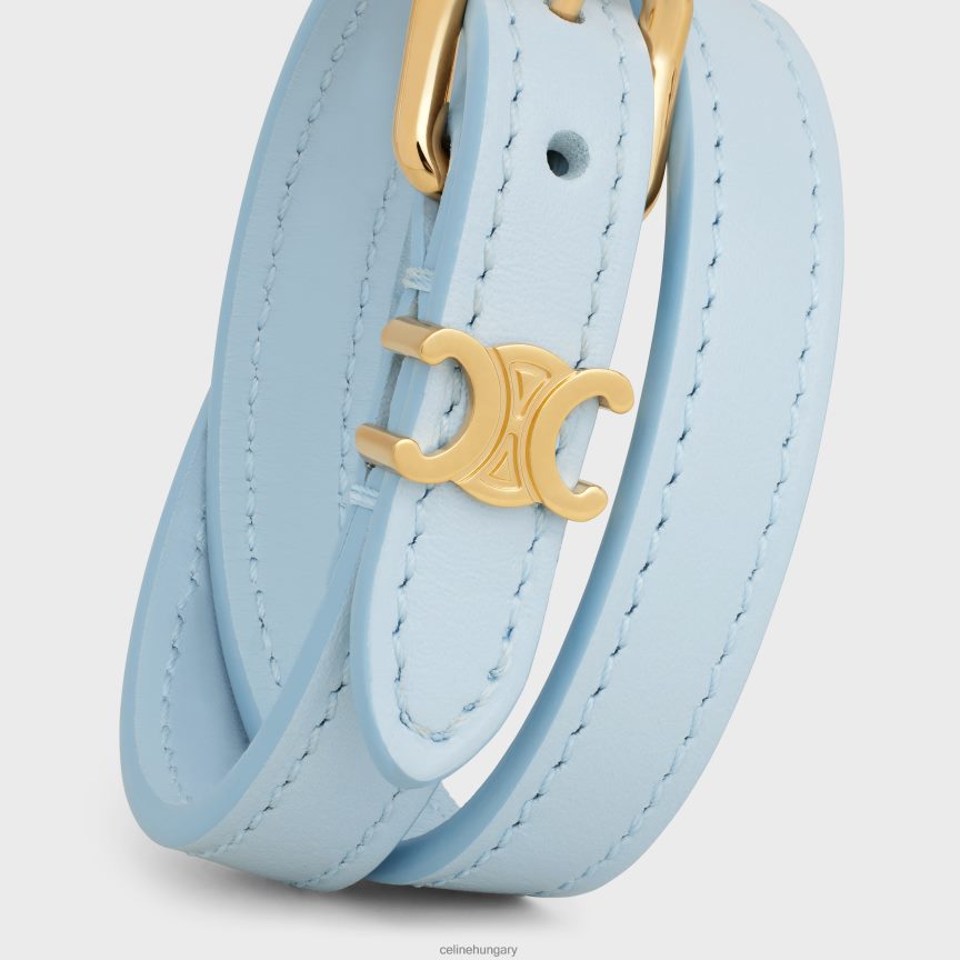 kiegészítők CELINE les cuirs dupla karkötő borjúbőrből és sárgarézből, arany bevonattal arany/halványkék nők J6P4881269