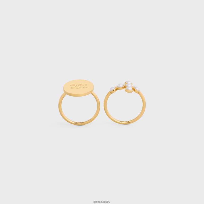 kiegészítők CELINE triomphe folk készlet 2 sárgaréz gyűrűből, arany bevonattal és gyantagyöngyökkel arany / elefántcsont nők J6P4881377