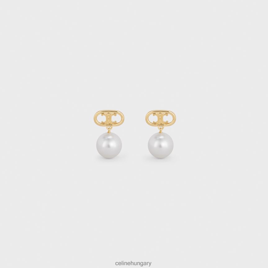 kiegészítők CELINE triomphe gyöngy fülbevaló sárgarézből arany bevonattal és üveggyöngyökkel arany / elefántcsont nők J6P4881272