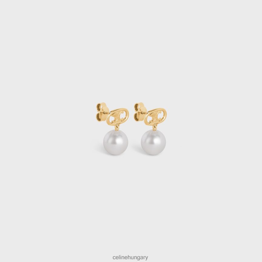 kiegészítők CELINE triomphe gyöngy fülbevaló sárgarézből arany bevonattal és üveggyöngyökkel arany / elefántcsont nők J6P4881272