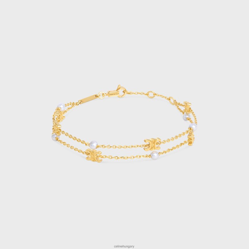 kiegészítők CELINE triomphe gyöngy kettős sárgaréz karkötő arany bevonattal és gyanta gyöngyökkel arany / elefántcsont nők J6P4881282