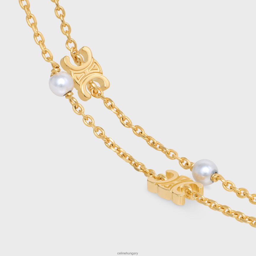 kiegészítők CELINE triomphe gyöngy kettős sárgaréz karkötő arany bevonattal és gyanta gyöngyökkel arany / elefántcsont nők J6P4881282