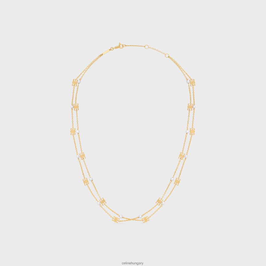 kiegészítők CELINE triomphe gyöngy kettős sárgaréz nyaklánc arany bevonattal és gyanta gyöngyökkel arany / elefántcsont nők J6P4881281
