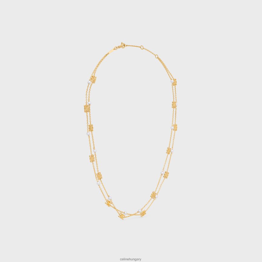 kiegészítők CELINE triomphe gyöngy kettős sárgaréz nyaklánc arany bevonattal és gyanta gyöngyökkel arany / elefántcsont nők J6P4881281