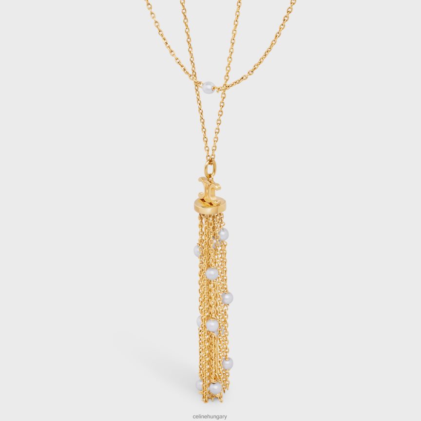 kiegészítők CELINE triomphe gyöngy sautoir sárgarézből, arany bevonattal és gyantagyöngyökkel arany / elefántcsont nők J6P4881280