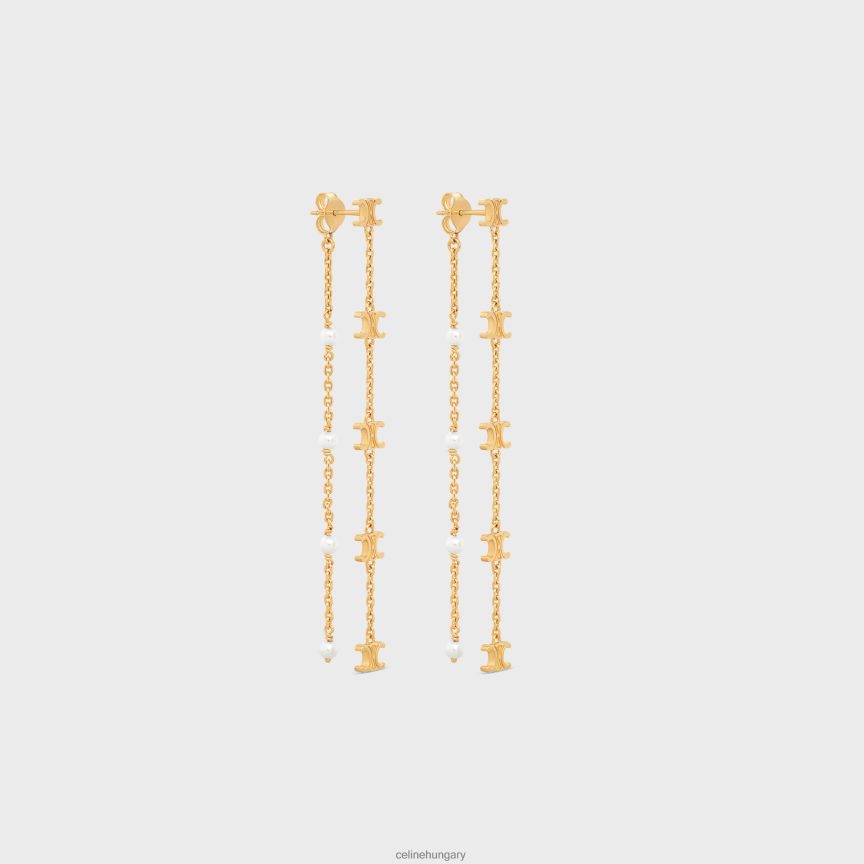 kiegészítők CELINE triomphe hosszú sárgaréz gyöngy fülbevaló arany bevonattal és gyanta gyöngyökkel arany / elefántcsont nők J6P4881283