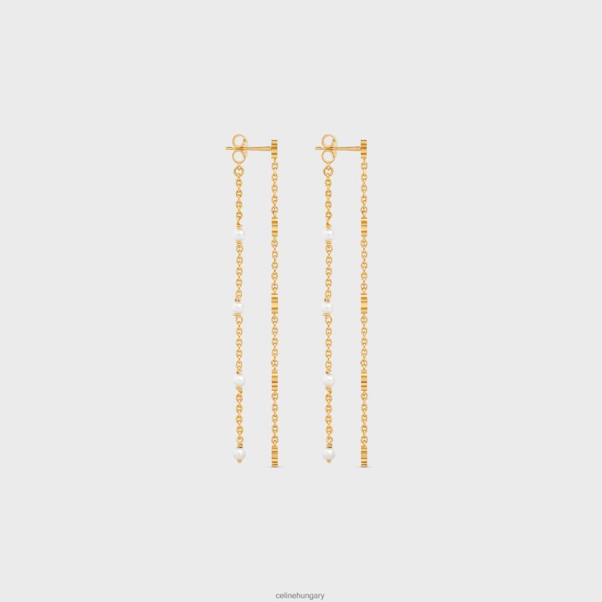 kiegészítők CELINE triomphe hosszú sárgaréz gyöngy fülbevaló arany bevonattal és gyanta gyöngyökkel arany / elefántcsont nők J6P4881283