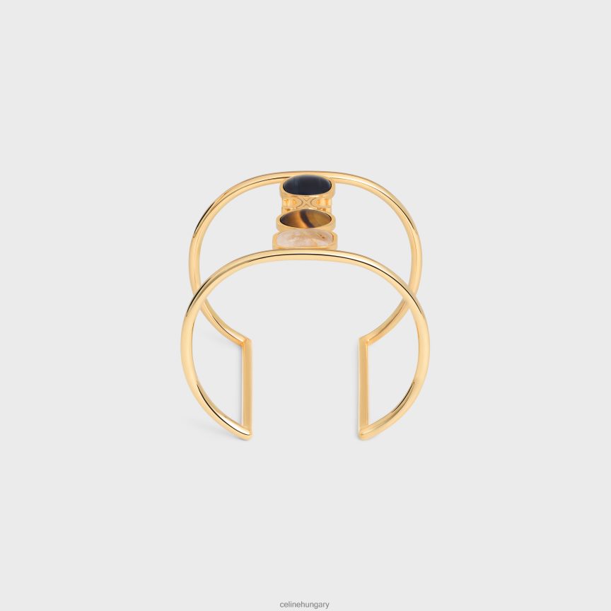kiegészítők CELINE triomphe indie mandzsetta sárgarézből bevonattal, rutilált kvarc, tigrisszem sólyomszem arany és többszínű nők J6P4881285