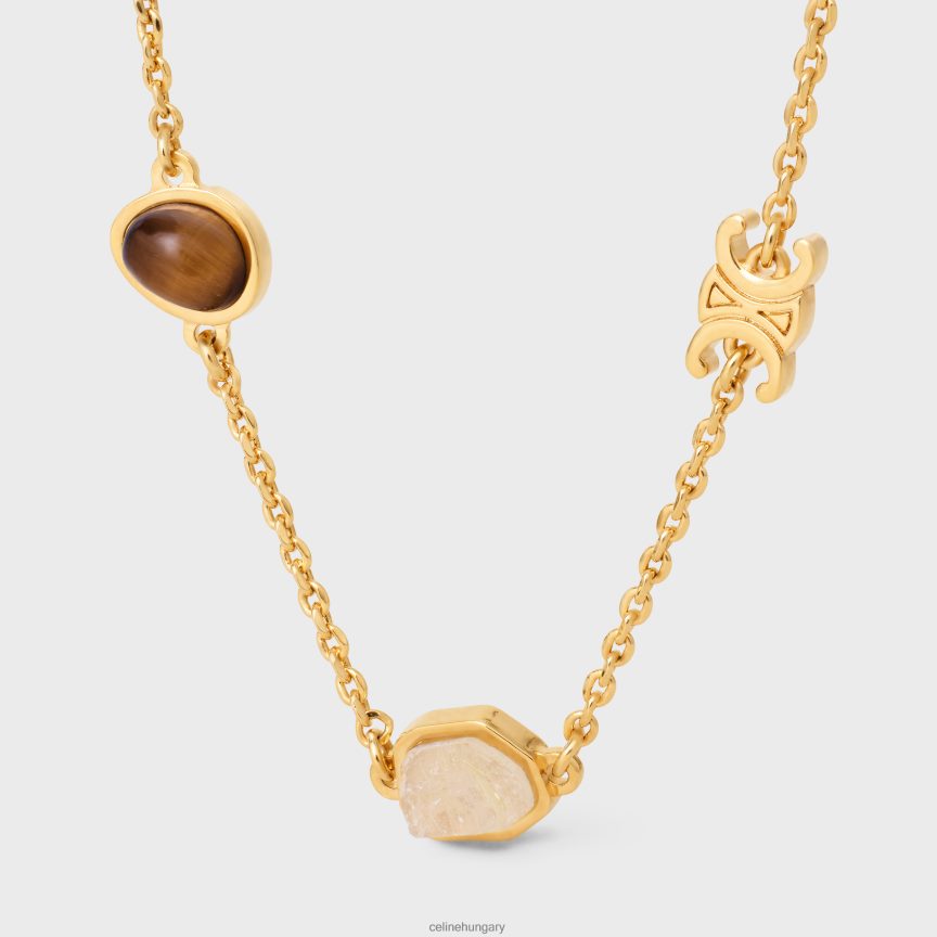 kiegészítők CELINE triomphe indie sárgaréz karkötő bevonattal, rutilált kvarc, rózsaszín kvarc tigrisszem arany és többszínű nők J6P4881287