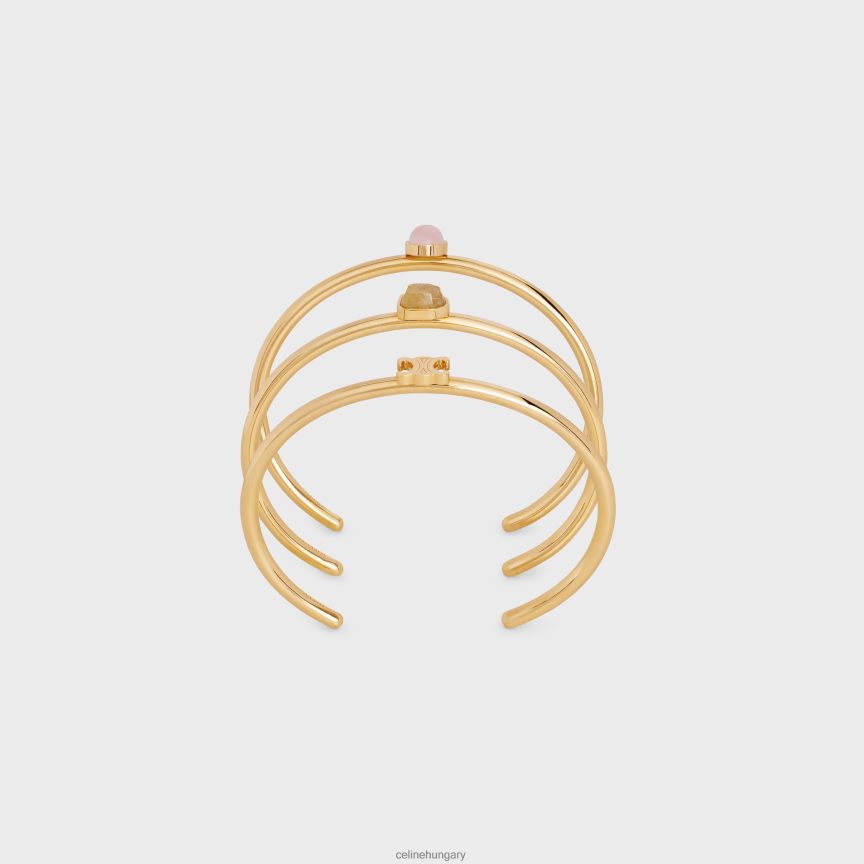 kiegészítők CELINE triomphe indie szett 3 sárgaréz mandzsettából, arany bevonattal, rutilált kvarc és rózsaszín kvarc arany/kvarc rutil/rózsaszín qu nők J6P4881286