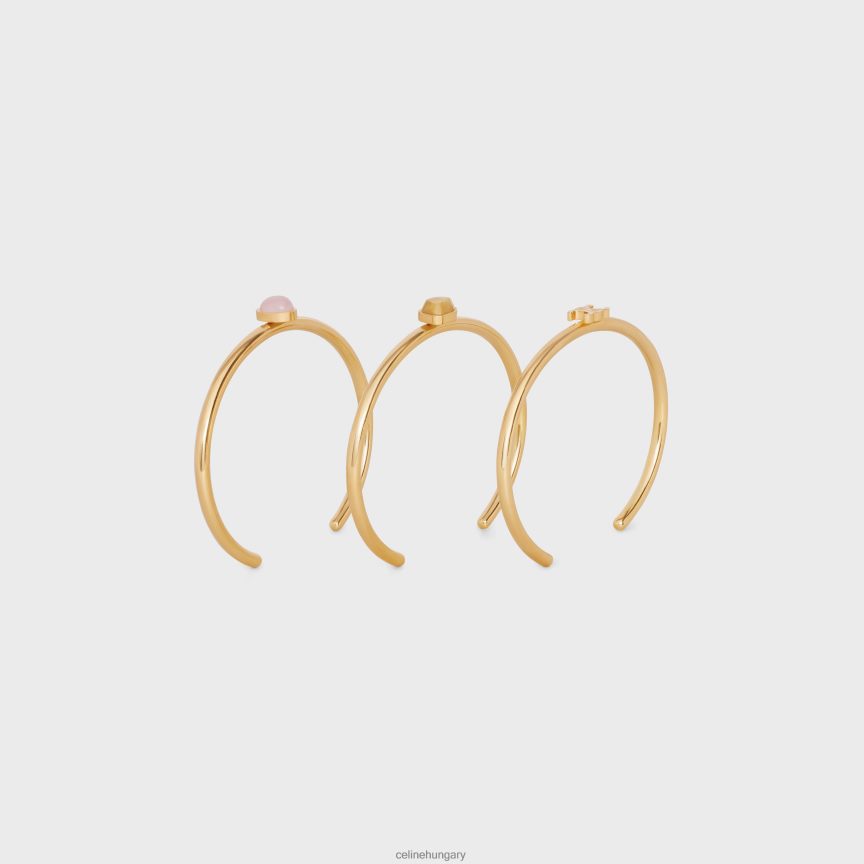 kiegészítők CELINE triomphe indie szett 3 sárgaréz mandzsettából, arany bevonattal, rutilált kvarc és rózsaszín kvarc arany/kvarc rutil/rózsaszín qu nők J6P4881286