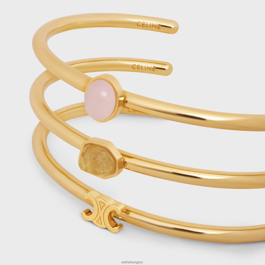 kiegészítők CELINE triomphe indie szett 3 sárgaréz mandzsettából, arany bevonattal, rutilált kvarc és rózsaszín kvarc arany/kvarc rutil/rózsaszín qu nők J6P4881286