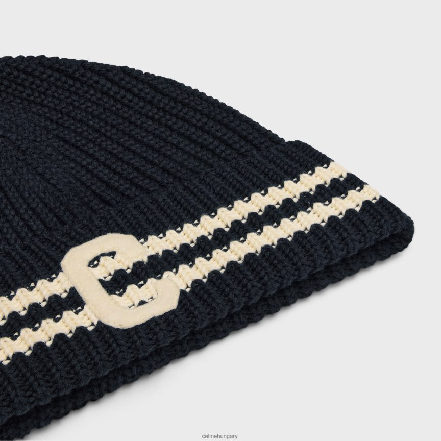 kiegészítők CELINE kezdeti pamut sapka haditengerészet/ekrü férfiak J6P4882174