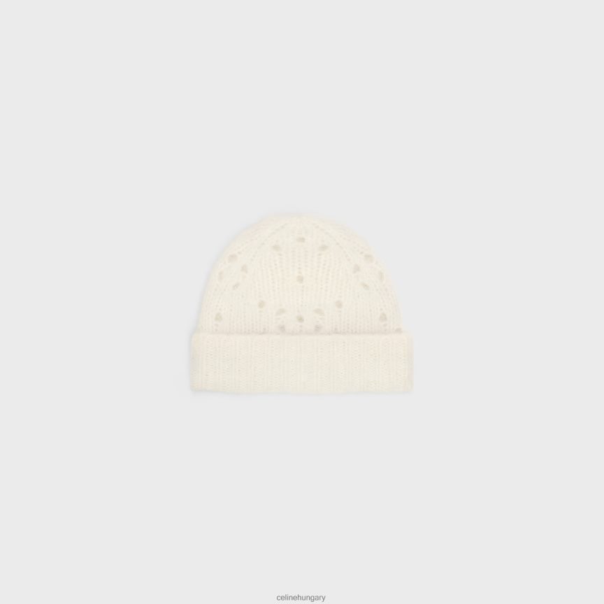 kiegészítők CELINE sapka fair isle alpaka gyapjú pointelle-ben törtfehér nők J6P4881174