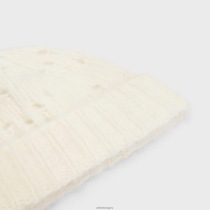 kiegészítők CELINE sapka fair isle alpaka gyapjú pointelle-ben törtfehér nők J6P4881174