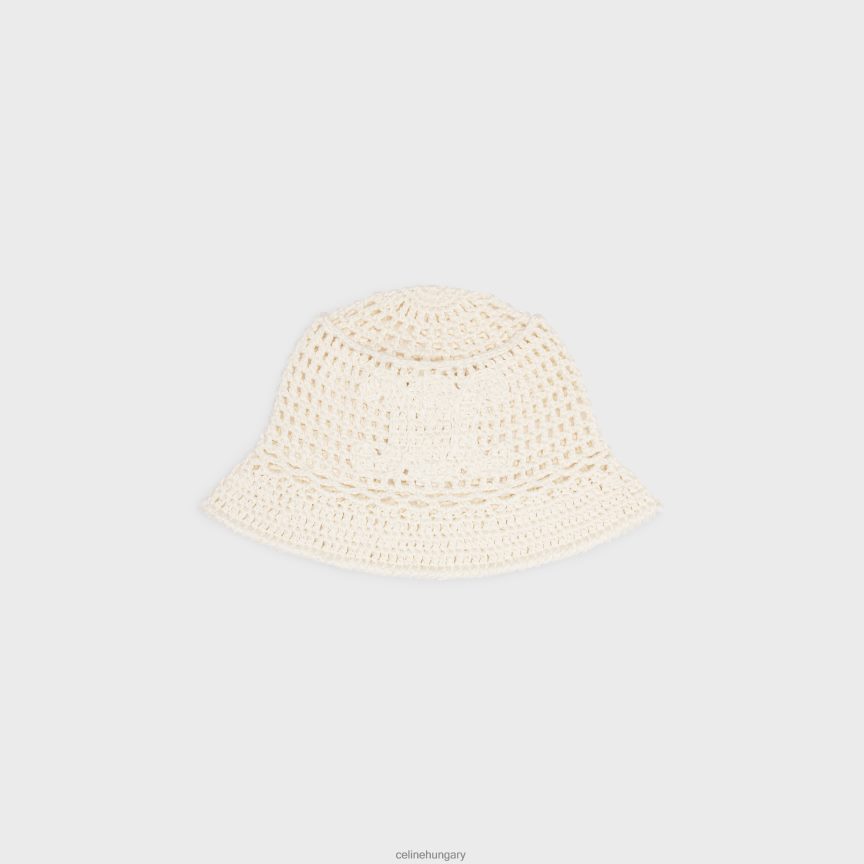 kiegészítők CELINE triomphe cloche sapka horgolt pamutból törtfehér nők J6P4881225