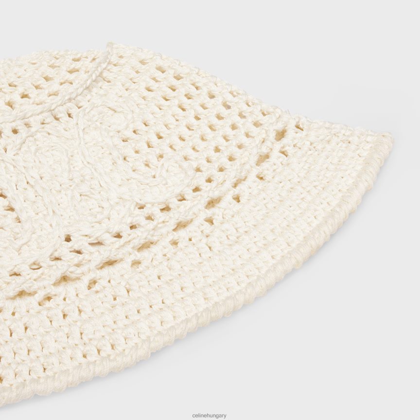 kiegészítők CELINE triomphe cloche sapka horgolt pamutból törtfehér nők J6P4881225