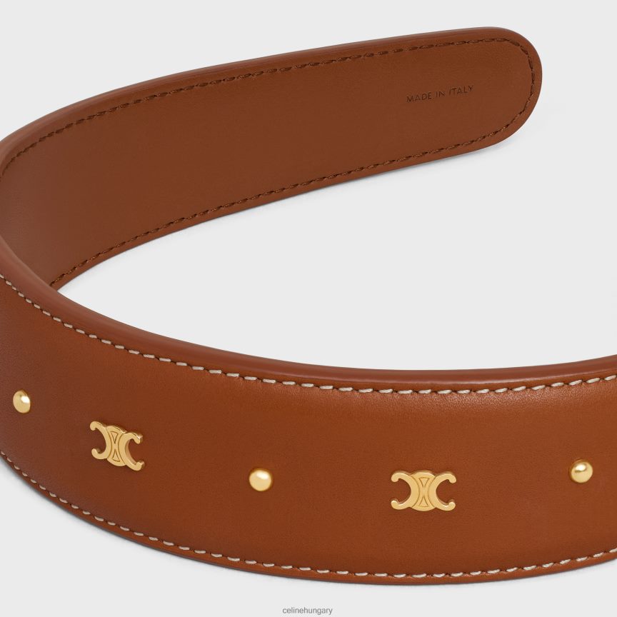 kiegészítők CELINE triomphe fejpánt borjúbőrből és sárgarézből arany bevonattal barna/arany nők J6P4881246
