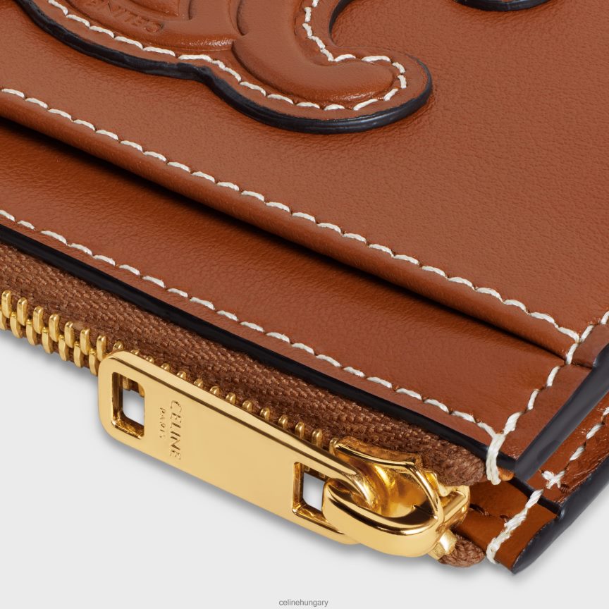 kiegészítők CELINE cipzáras kártyatartó sima báránybőrből Cser nők J6P488500