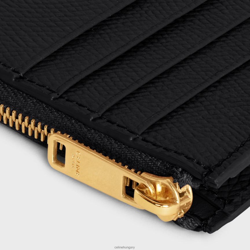 kiegészítők CELINE cipzáras, kompakt kártyatartó alapvető kellékek szemcsés borjúbőrből fekete nők J6P488506