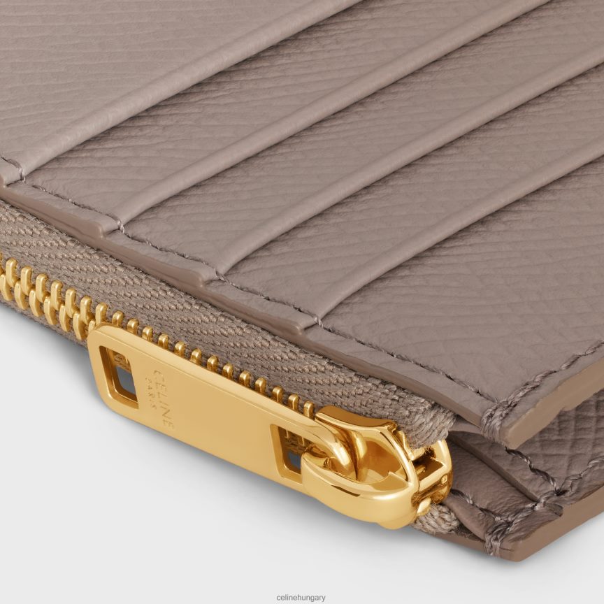 kiegészítők CELINE cipzáras, kompakt kártyatartó alapvető kellékek szemcsés borjúbőrből kavics nők J6P488507