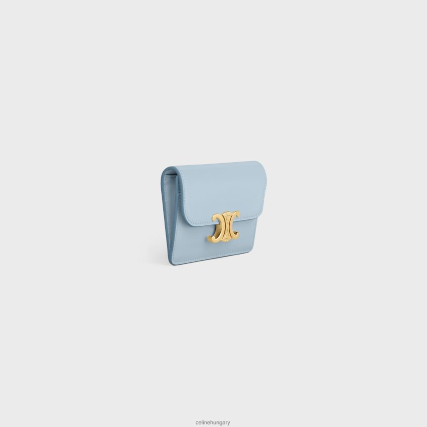 kiegészítők CELINE fényes borjúbőrből készült kártyatartó triumfával Halványkék nők J6P488416
