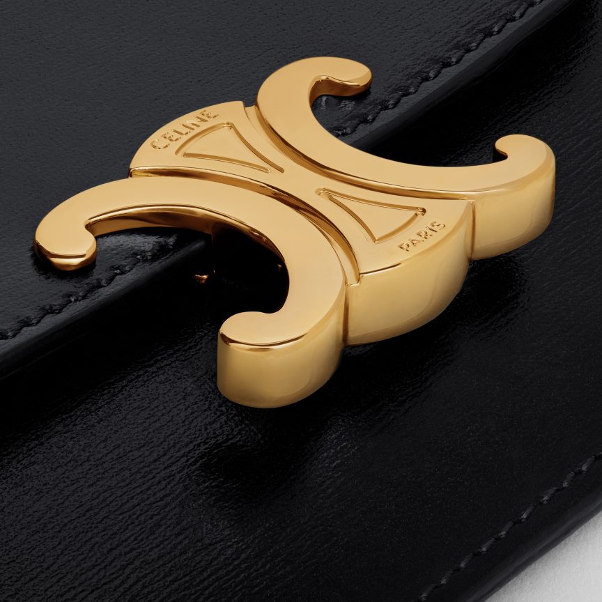 kiegészítők CELINE fényes borjúbőrből készült kártyatartó triumfával fekete nők J6P488492