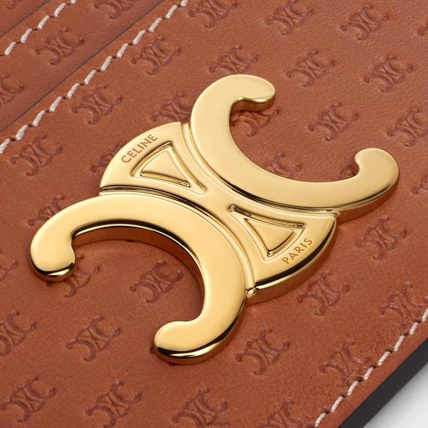 kiegészítők CELINE triomphe kártyatartó természetes borjúbőr dombornyomással Cser nők J6P488418