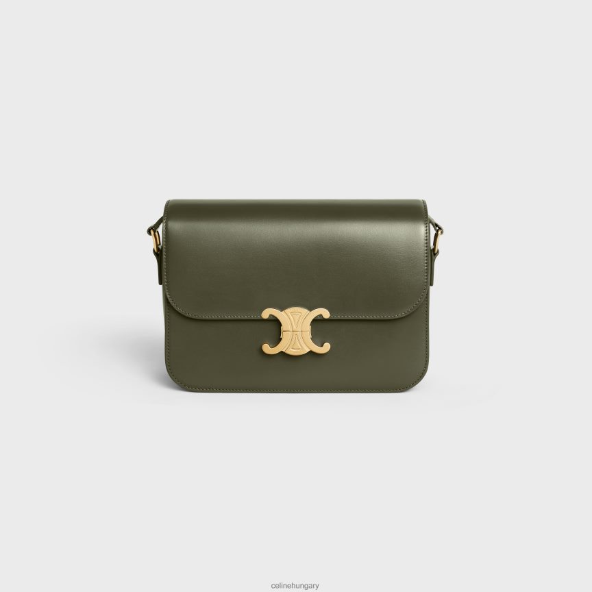 kiegészítők CELINE Klasszikus triomphe táska fényes borjúbőrből sötét olajbogyó nők J6P48821