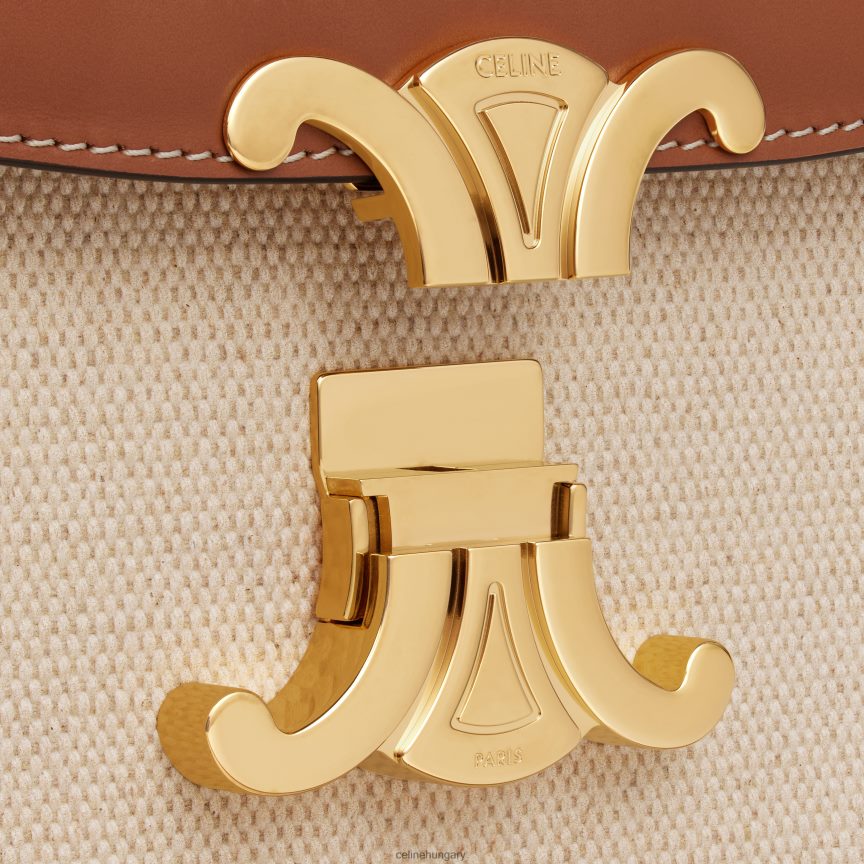 kiegészítők CELINE Klasszikus triomphe táska textilből és borjúbőrből természetes/barna nők J6P48894