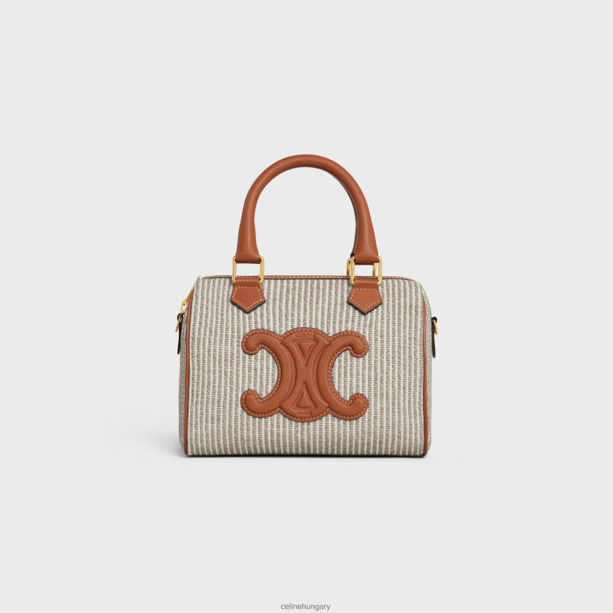 kiegészítők CELINE kis boston cuir triomphe csíkos textilből és borjúbőrből bézs nők J6P488208