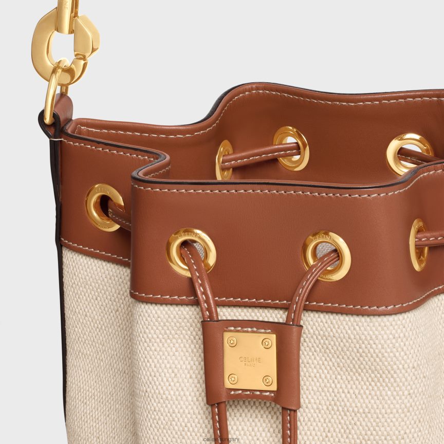 kiegészítők CELINE kis húzózsinór cabas marin textilből és borjúbőrből természetes/barna nők J6P488300