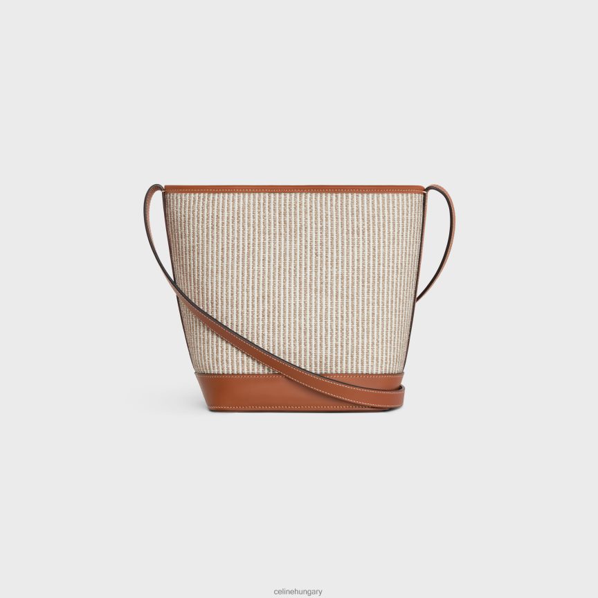 kiegészítők CELINE kis vödör cuir triomphe csíkos textilből és borjúbőrből bézs nők J6P488202