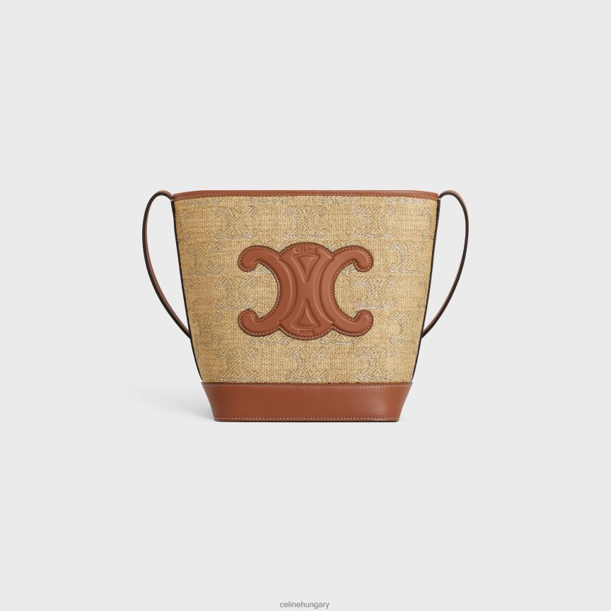 kiegészítők CELINE kis vödör cuir triomphe raffia hatású textilből triomphe jacquarddal natúr/ezüst nők J6P488203