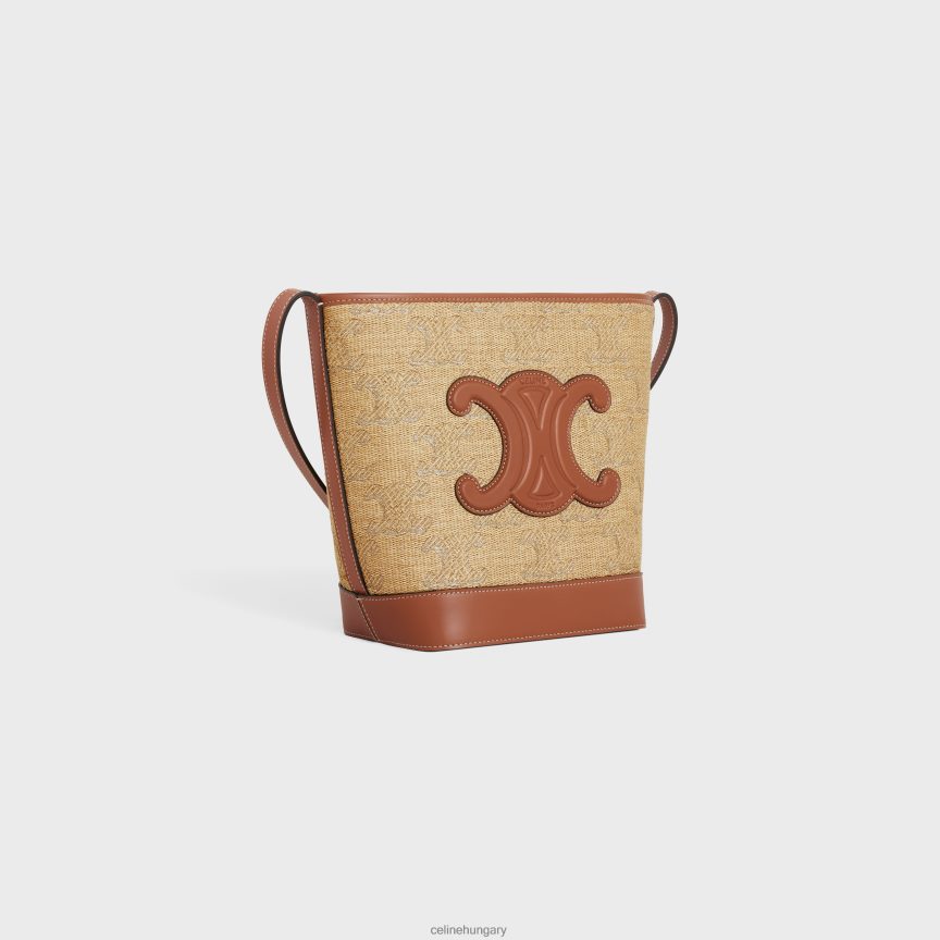 kiegészítők CELINE kis vödör cuir triomphe raffia hatású textilből triomphe jacquarddal natúr/ezüst nők J6P488203